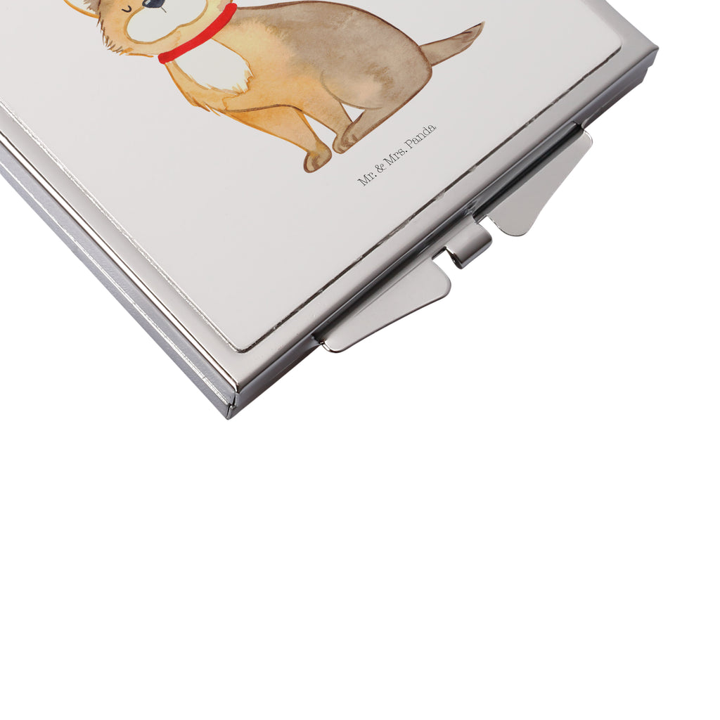 Handtaschenspiegel quadratisch Hundeglück Spiegel, Handtasche, Quadrat, silber, schminken, Schminkspiegel, Hund, Hundemotiv, Haustier, Hunderasse, Tierliebhaber, Hundebesitzer, Sprüche, Corgie, Hundeliebe, Spruch, Hundemama, Liebe