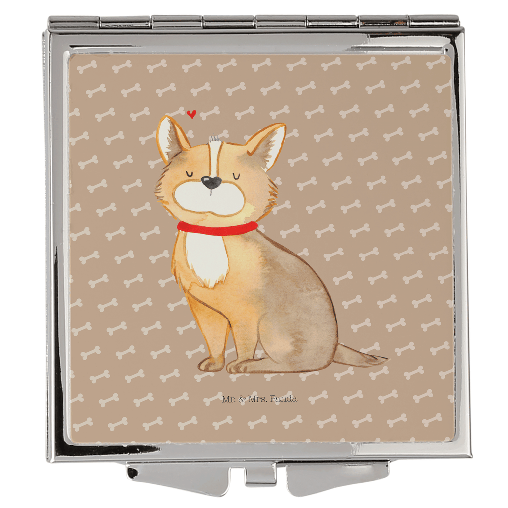Handtaschenspiegel quadratisch Hundeglück Spiegel, Handtasche, Quadrat, silber, schminken, Schminkspiegel, Hund, Hundemotiv, Haustier, Hunderasse, Tierliebhaber, Hundebesitzer, Sprüche, Corgie, Hundeliebe, Spruch, Hundemama, Liebe