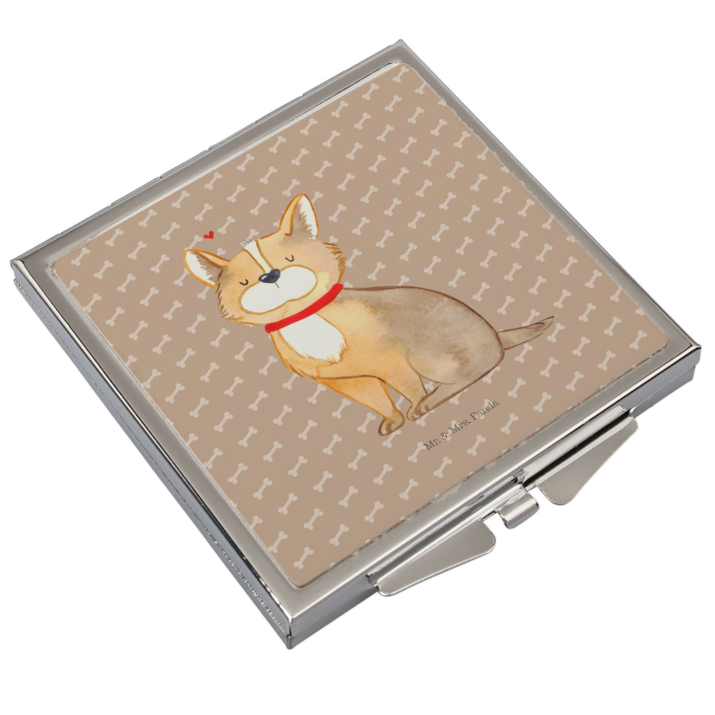 Handtaschenspiegel quadratisch Hundeglück Spiegel, Handtasche, Quadrat, silber, schminken, Schminkspiegel, Hund, Hundemotiv, Haustier, Hunderasse, Tierliebhaber, Hundebesitzer, Sprüche, Corgie, Hundeliebe, Spruch, Hundemama, Liebe