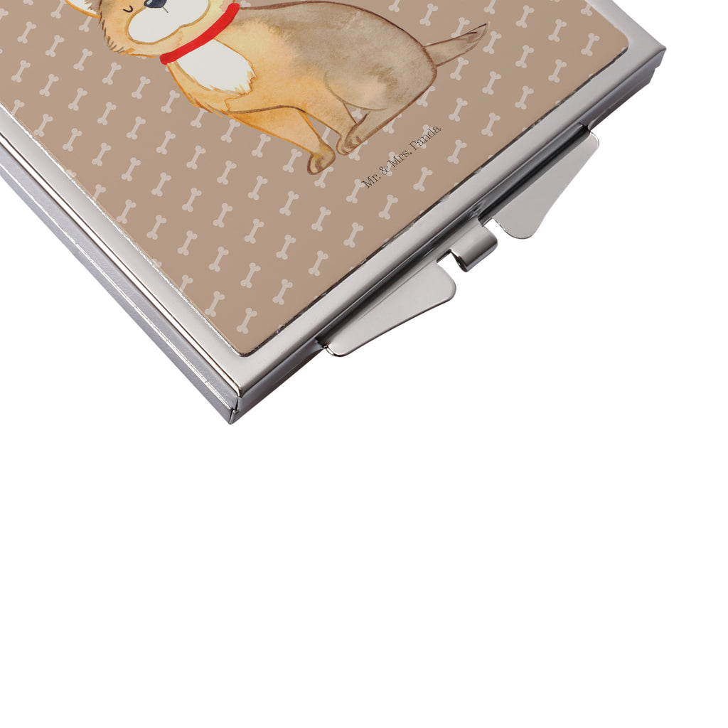 Handtaschenspiegel quadratisch Hundeglück Spiegel, Handtasche, Quadrat, silber, schminken, Schminkspiegel, Hund, Hundemotiv, Haustier, Hunderasse, Tierliebhaber, Hundebesitzer, Sprüche, Corgie, Hundeliebe, Spruch, Hundemama, Liebe