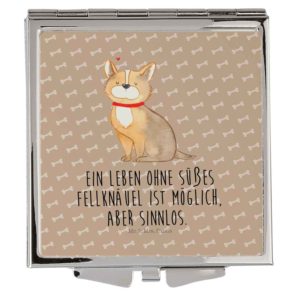Handtaschenspiegel quadratisch Hundeglück Spiegel, Handtasche, Quadrat, silber, schminken, Schminkspiegel, Hund, Hundemotiv, Haustier, Hunderasse, Tierliebhaber, Hundebesitzer, Sprüche, Corgie, Hundeliebe, Spruch, Hundemama, Liebe