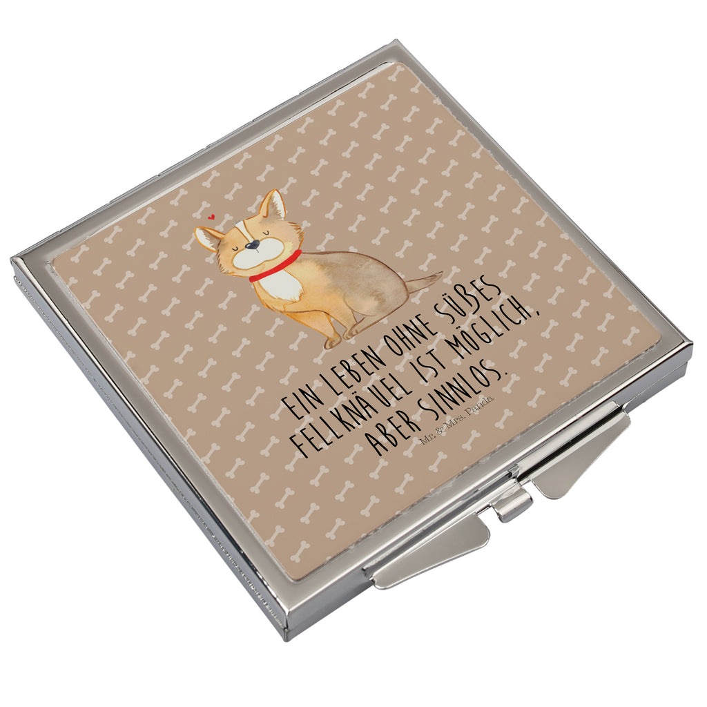 Handtaschenspiegel quadratisch Hundeglück Spiegel, Handtasche, Quadrat, silber, schminken, Schminkspiegel, Hund, Hundemotiv, Haustier, Hunderasse, Tierliebhaber, Hundebesitzer, Sprüche, Corgie, Hundeliebe, Spruch, Hundemama, Liebe