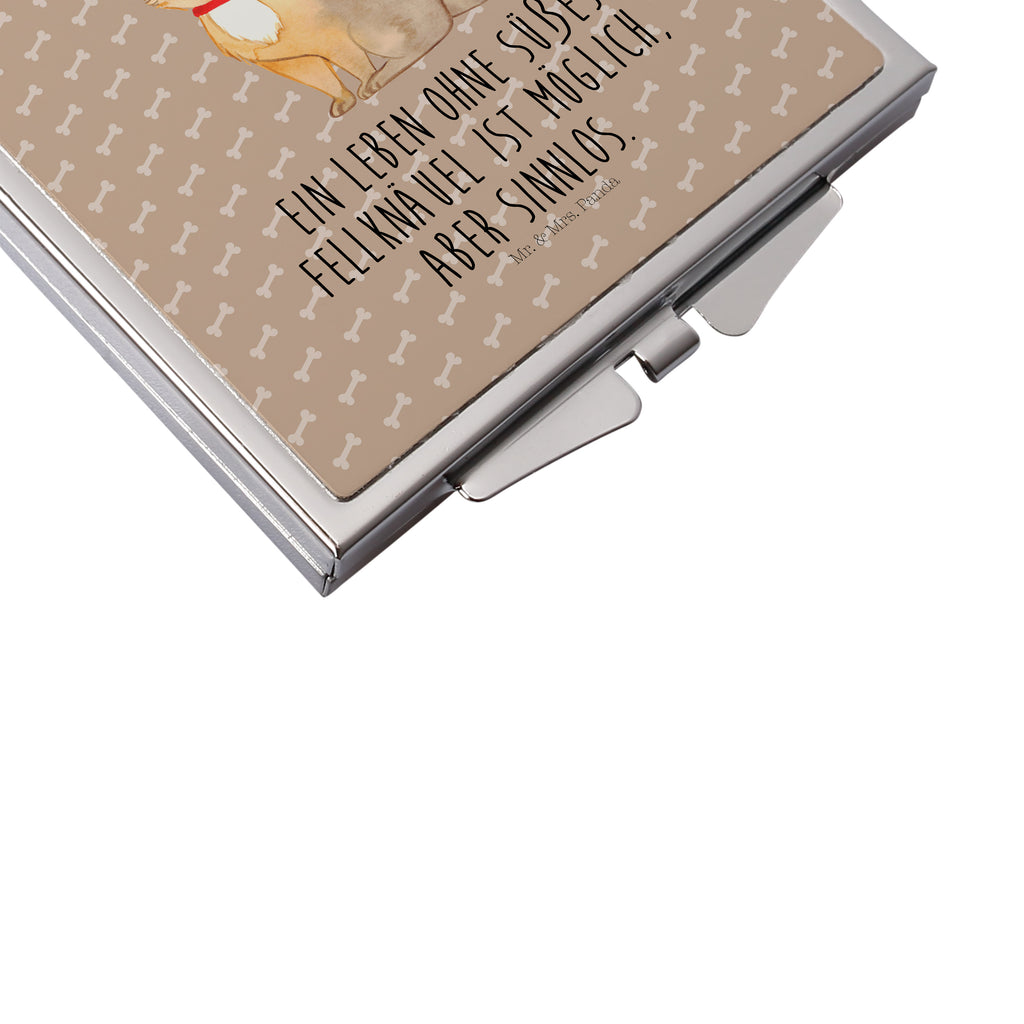 Handtaschenspiegel quadratisch Hundeglück Spiegel, Handtasche, Quadrat, silber, schminken, Schminkspiegel, Hund, Hundemotiv, Haustier, Hunderasse, Tierliebhaber, Hundebesitzer, Sprüche, Corgie, Hundeliebe, Spruch, Hundemama, Liebe