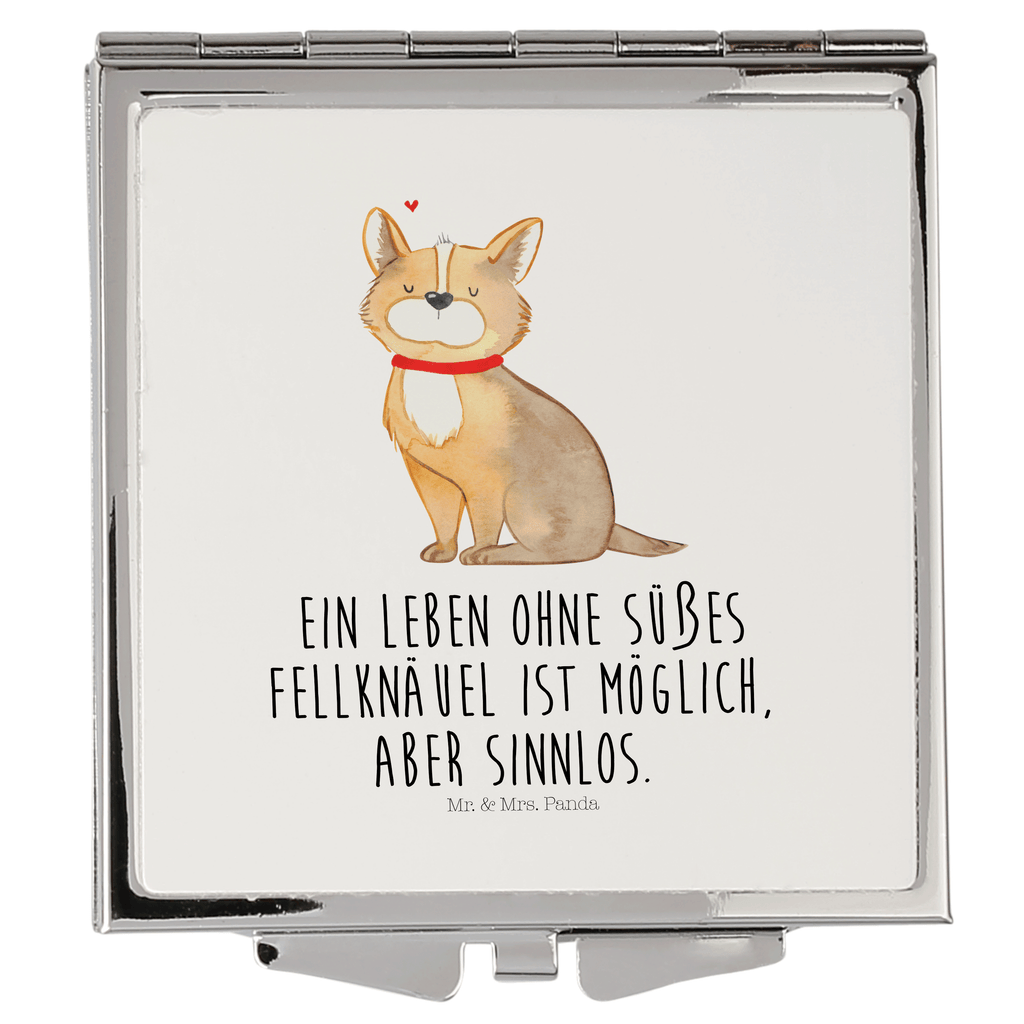 Handtaschenspiegel quadratisch Hundeglück Spiegel, Handtasche, Quadrat, silber, schminken, Schminkspiegel, Hund, Hundemotiv, Haustier, Hunderasse, Tierliebhaber, Hundebesitzer, Sprüche, Corgie, Hundeliebe, Spruch, Hundemama, Liebe