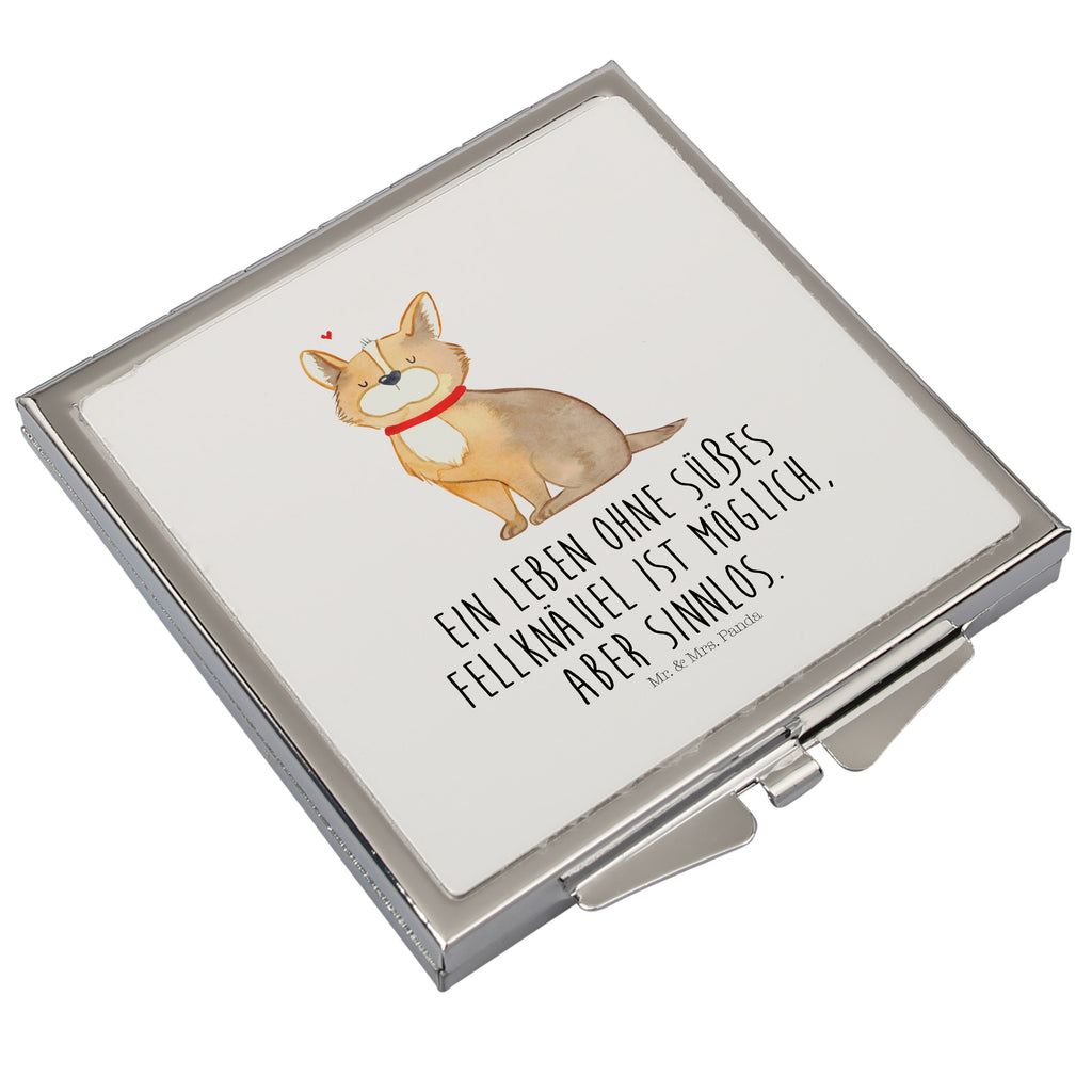Handtaschenspiegel quadratisch Hundeglück Spiegel, Handtasche, Quadrat, silber, schminken, Schminkspiegel, Hund, Hundemotiv, Haustier, Hunderasse, Tierliebhaber, Hundebesitzer, Sprüche, Corgie, Hundeliebe, Spruch, Hundemama, Liebe