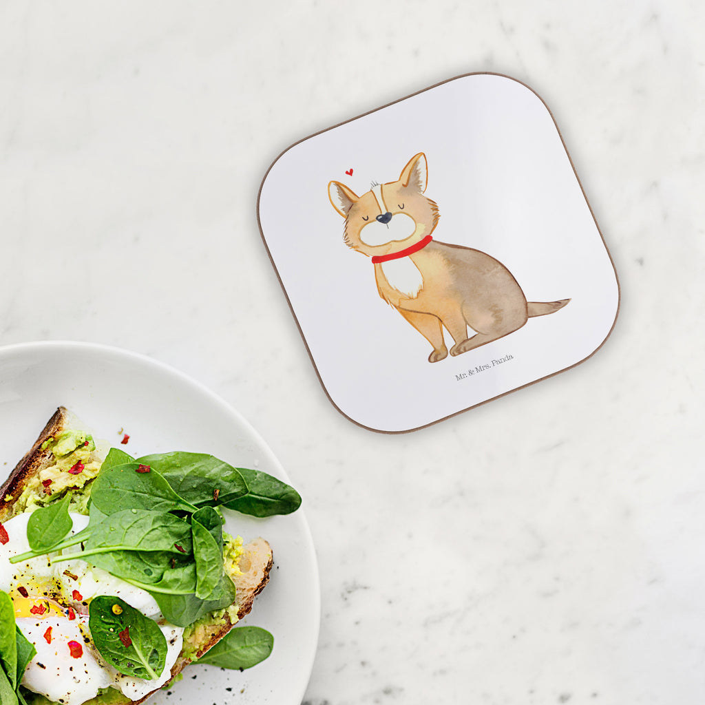 Quadratische Untersetzer Hundeglück Bierdeckel, Glasuntersetzer, Untersetzer Gläser, Getränkeuntersetzer, Hund, Hundemotiv, Haustier, Hunderasse, Tierliebhaber, Hundebesitzer, Sprüche, Corgie, Hundeliebe, Spruch, Hundemama, Liebe