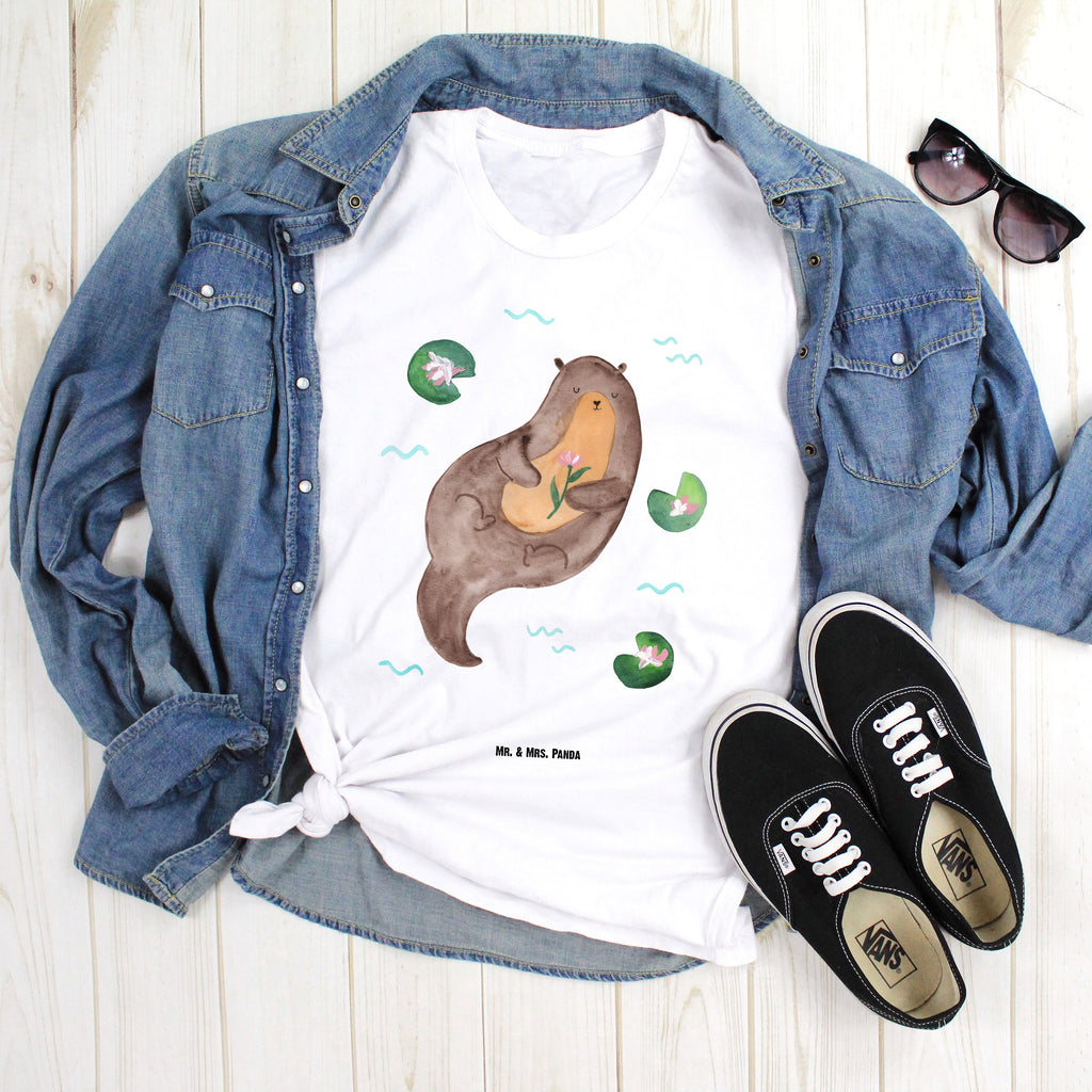 Größe L T-Shirt Otter mit Seerose T-Shirt, Shirt, Tshirt, Lustiges T-Shirt, T-Shirt mit Spruch, Party, Junggesellenabschied, Jubiläum, Geburstag, Herrn, Damen, Männer, Frauen, Schlafshirt, Nachthemd, Sprüche, Otter, Fischotter, Seeotter, Otter Seeotter See Otter