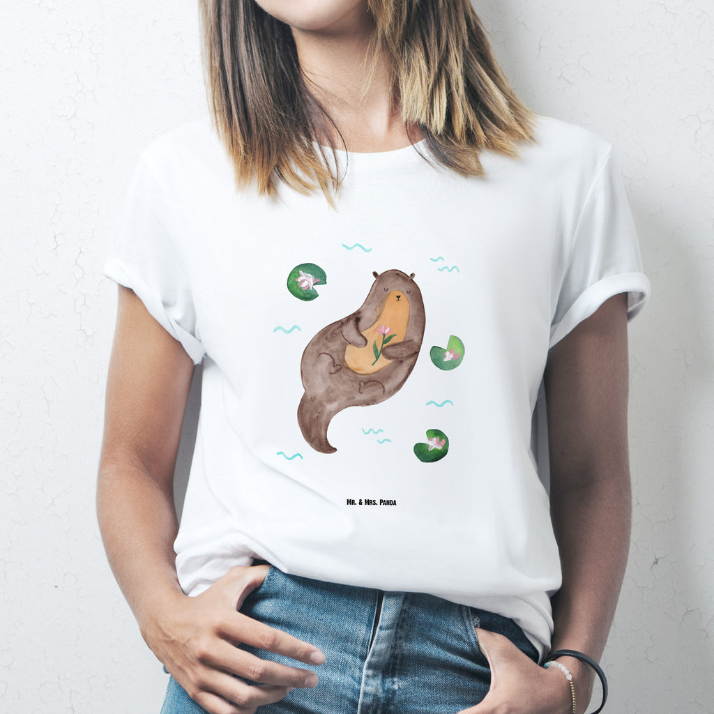 Größe L T-Shirt Otter mit Seerose T-Shirt, Shirt, Tshirt, Lustiges T-Shirt, T-Shirt mit Spruch, Party, Junggesellenabschied, Jubiläum, Geburstag, Herrn, Damen, Männer, Frauen, Schlafshirt, Nachthemd, Sprüche, Otter, Fischotter, Seeotter, Otter Seeotter See Otter