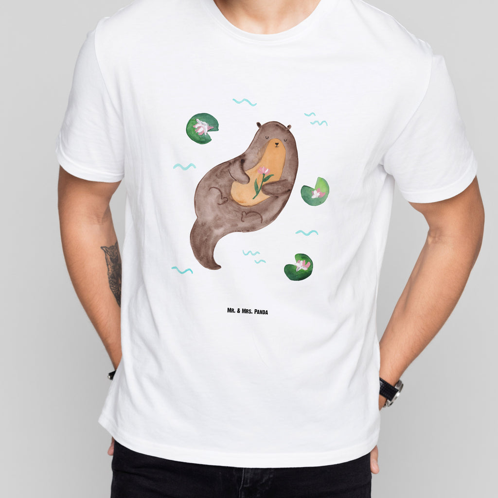 Größe L T-Shirt Otter mit Seerose T-Shirt, Shirt, Tshirt, Lustiges T-Shirt, T-Shirt mit Spruch, Party, Junggesellenabschied, Jubiläum, Geburstag, Herrn, Damen, Männer, Frauen, Schlafshirt, Nachthemd, Sprüche, Otter, Fischotter, Seeotter, Otter Seeotter See Otter
