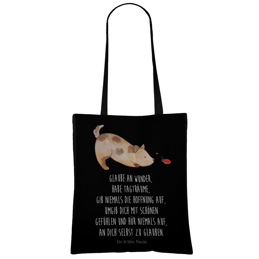 Tragetasche Hund Marienkäfer Beuteltasche, Beutel, Einkaufstasche, Jutebeutel, Stoffbeutel, Hund, Hundemotiv, Haustier, Hunderasse, Tierliebhaber, Hundebesitzer, Sprüche, Hunde, Hundespruch, Marienkäfer, Mischling, Mischlinghund