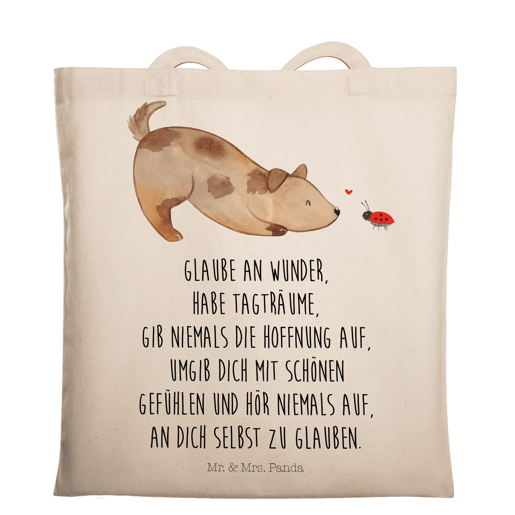 Tragetasche Hund Marienkäfer Beuteltasche, Beutel, Einkaufstasche, Jutebeutel, Stoffbeutel, Hund, Hundemotiv, Haustier, Hunderasse, Tierliebhaber, Hundebesitzer, Sprüche, Hunde, Hundespruch, Marienkäfer, Mischling, Mischlinghund