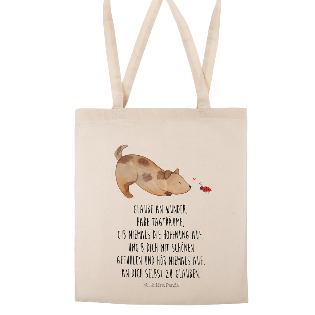 Tragetasche Hund Marienkäfer Beuteltasche, Beutel, Einkaufstasche, Jutebeutel, Stoffbeutel, Hund, Hundemotiv, Haustier, Hunderasse, Tierliebhaber, Hundebesitzer, Sprüche, Hunde, Hundespruch, Marienkäfer, Mischling, Mischlinghund