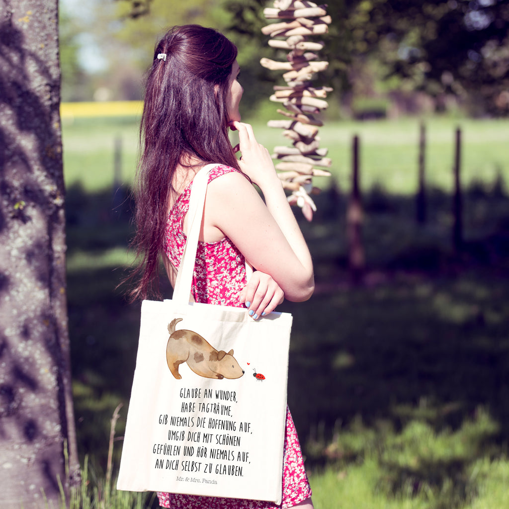 Tragetasche Hund Marienkäfer Beuteltasche, Beutel, Einkaufstasche, Jutebeutel, Stoffbeutel, Hund, Hundemotiv, Haustier, Hunderasse, Tierliebhaber, Hundebesitzer, Sprüche, Hunde, Hundespruch, Marienkäfer, Mischling, Mischlinghund