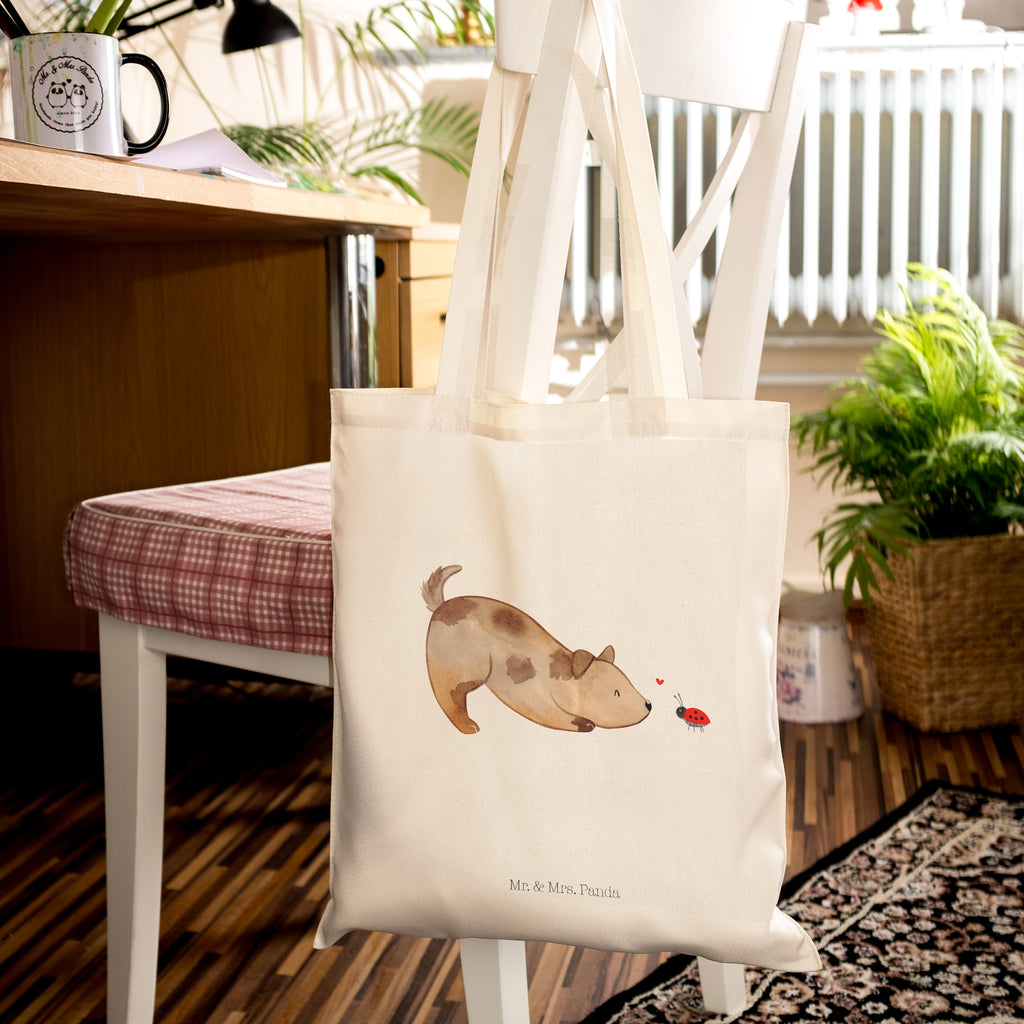 Tragetasche Hund Marienkäfer Beuteltasche, Beutel, Einkaufstasche, Jutebeutel, Stoffbeutel, Hund, Hundemotiv, Haustier, Hunderasse, Tierliebhaber, Hundebesitzer, Sprüche, Hunde, Hundespruch, Marienkäfer, Mischling, Mischlinghund