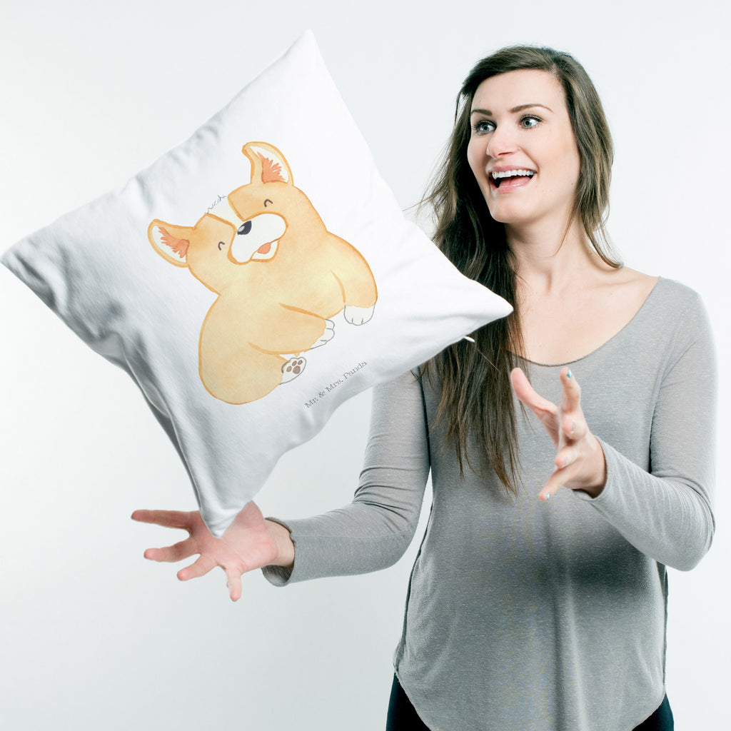 40x40 Kissen Corgie Kissenhülle, Kopfkissen, Sofakissen, Dekokissen, Motivkissen, Hund, Hundemotiv, Haustier, Hunderasse, Tierliebhaber, Hundebesitzer, Sprüche, Corgie, Welsh Corgie Pembroke, britisch, Motivation, Spruch, Hundespruch, Lebensfreude
