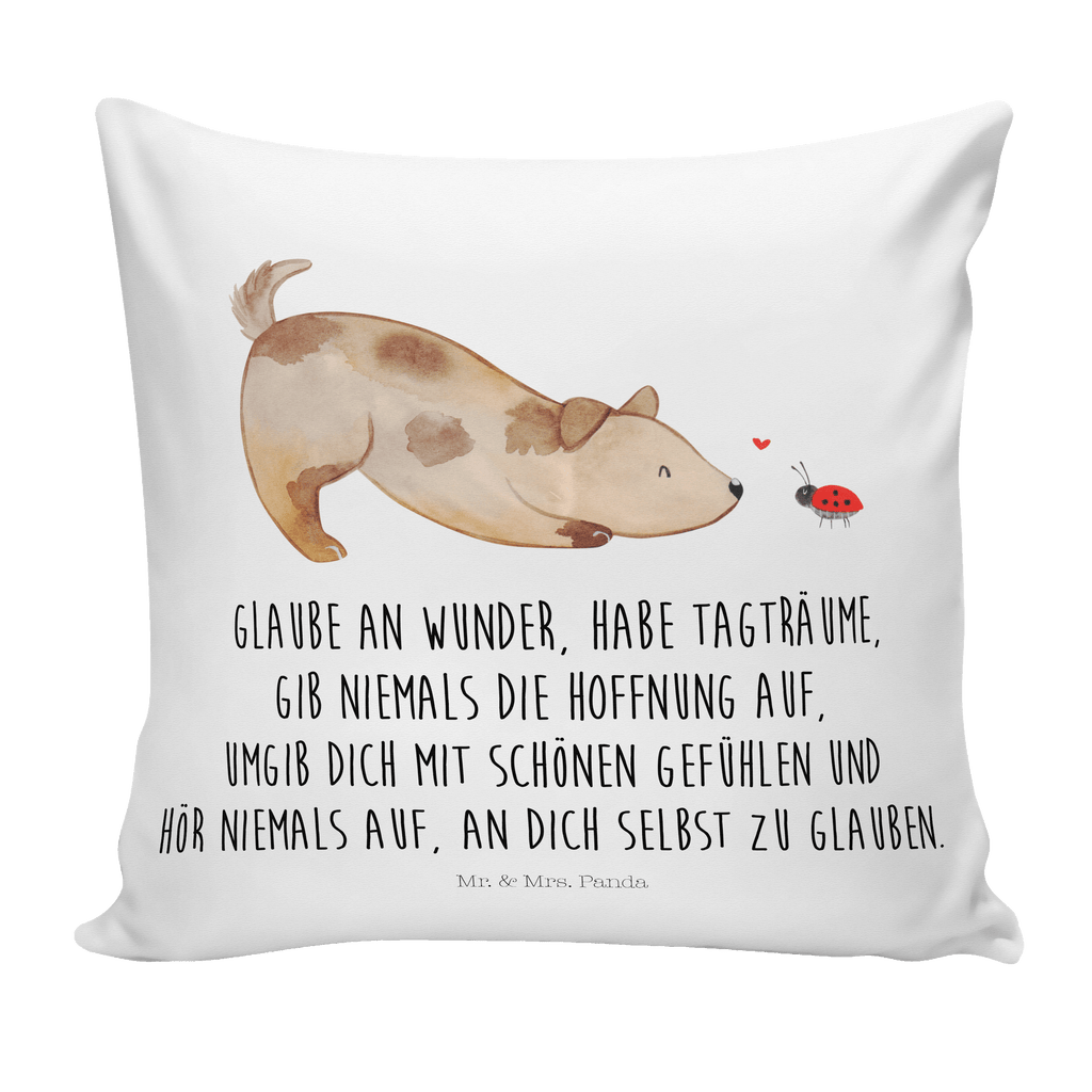 40x40 Kissen Hund Marienkäfer Kissenhülle, Kopfkissen, Sofakissen, Dekokissen, Motivkissen, Hund, Hundemotiv, Haustier, Hunderasse, Tierliebhaber, Hundebesitzer, Sprüche, Hunde, Hundespruch, Marienkäfer, Mischling, Mischlinghund