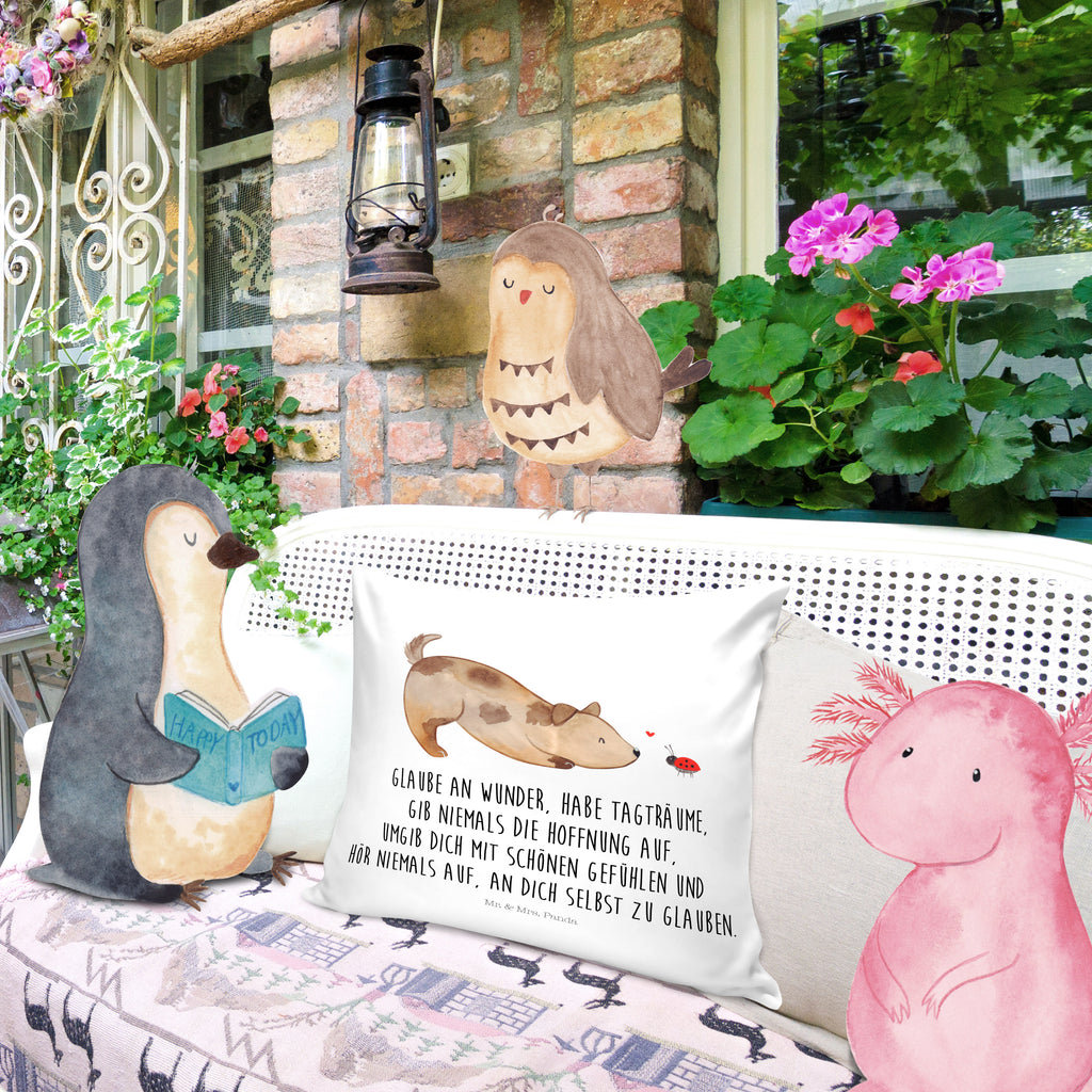 40x40 Kissen Hund Marienkäfer Kissenhülle, Kopfkissen, Sofakissen, Dekokissen, Motivkissen, Hund, Hundemotiv, Haustier, Hunderasse, Tierliebhaber, Hundebesitzer, Sprüche, Hunde, Hundespruch, Marienkäfer, Mischling, Mischlinghund