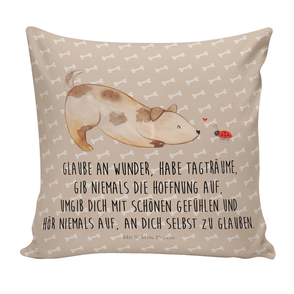40x40 Kissen Hund Marienkäfer Kissenhülle, Kopfkissen, Sofakissen, Dekokissen, Motivkissen, Hund, Hundemotiv, Haustier, Hunderasse, Tierliebhaber, Hundebesitzer, Sprüche, Hunde, Hundespruch, Marienkäfer, Mischling, Mischlinghund