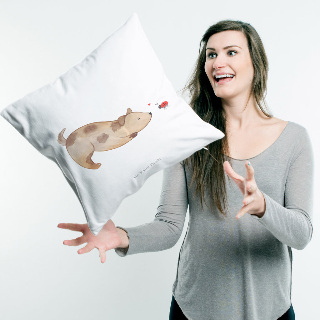 40x40 Kissen Hund Marienkäfer Kissenhülle, Kopfkissen, Sofakissen, Dekokissen, Motivkissen, Hund, Hundemotiv, Haustier, Hunderasse, Tierliebhaber, Hundebesitzer, Sprüche, Hunde, Hundespruch, Marienkäfer, Mischling, Mischlinghund