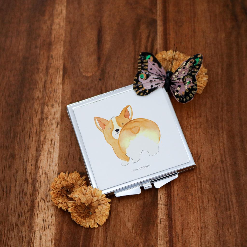 Handtaschenspiegel quadratisch Corgie Po Spiegel, Handtasche, Quadrat, silber, schminken, Schminkspiegel, Hund, Hundemotiv, Haustier, Hunderasse, Tierliebhaber, Hundebesitzer, Sprüche, Corgie, Hundeliebe, Motivation, Selbstliebe, Spruch