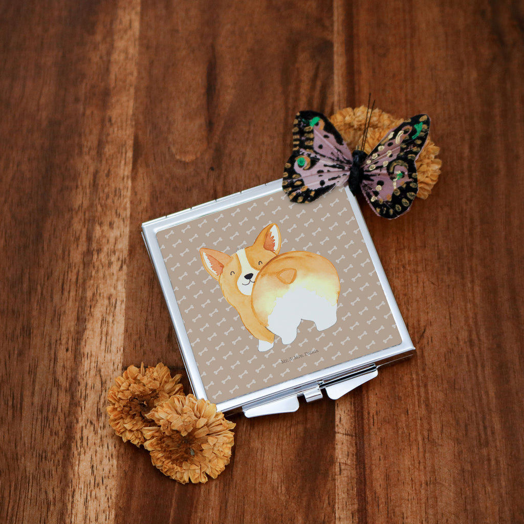 Handtaschenspiegel quadratisch Corgie Po Spiegel, Handtasche, Quadrat, silber, schminken, Schminkspiegel, Hund, Hundemotiv, Haustier, Hunderasse, Tierliebhaber, Hundebesitzer, Sprüche, Corgie, Hundeliebe, Motivation, Selbstliebe, Spruch