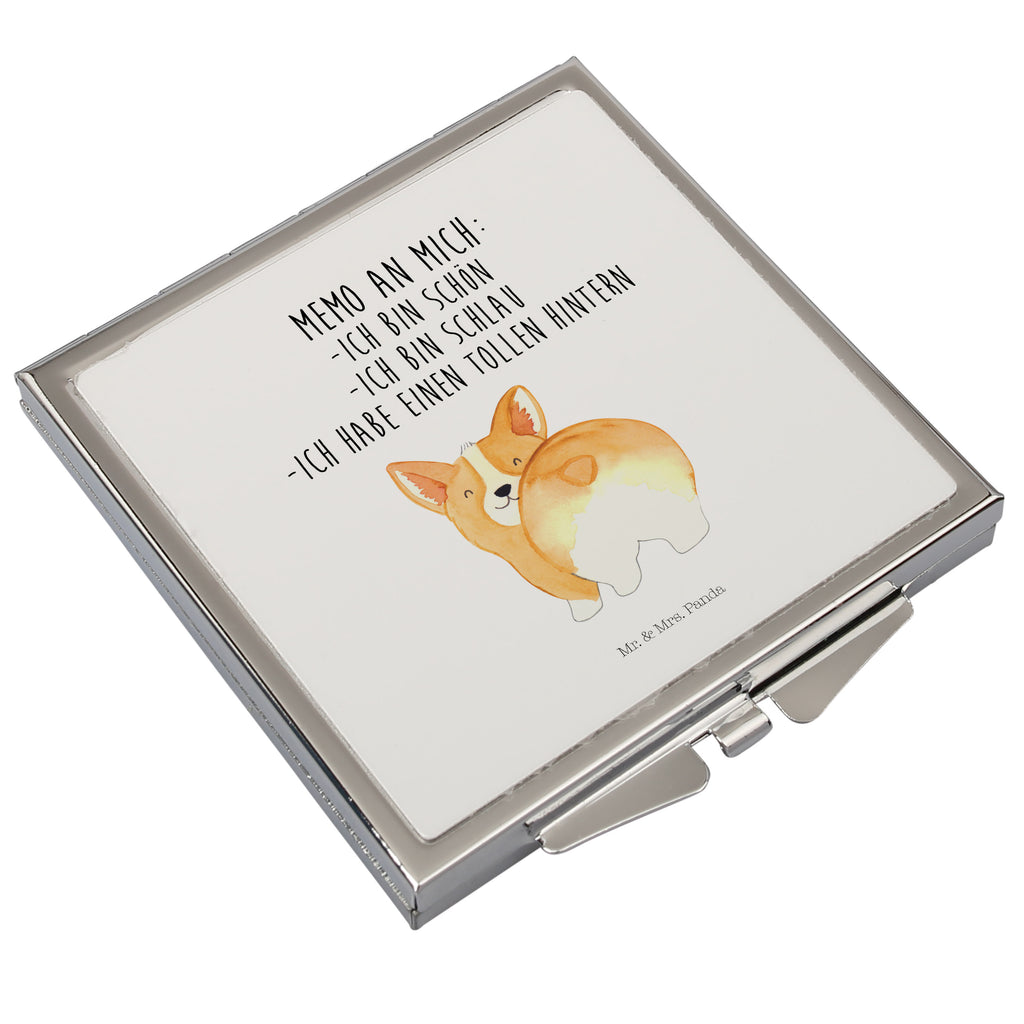 Handtaschenspiegel quadratisch Corgie Po Spiegel, Handtasche, Quadrat, silber, schminken, Schminkspiegel, Hund, Hundemotiv, Haustier, Hunderasse, Tierliebhaber, Hundebesitzer, Sprüche, Corgie, Hundeliebe, Motivation, Selbstliebe, Spruch