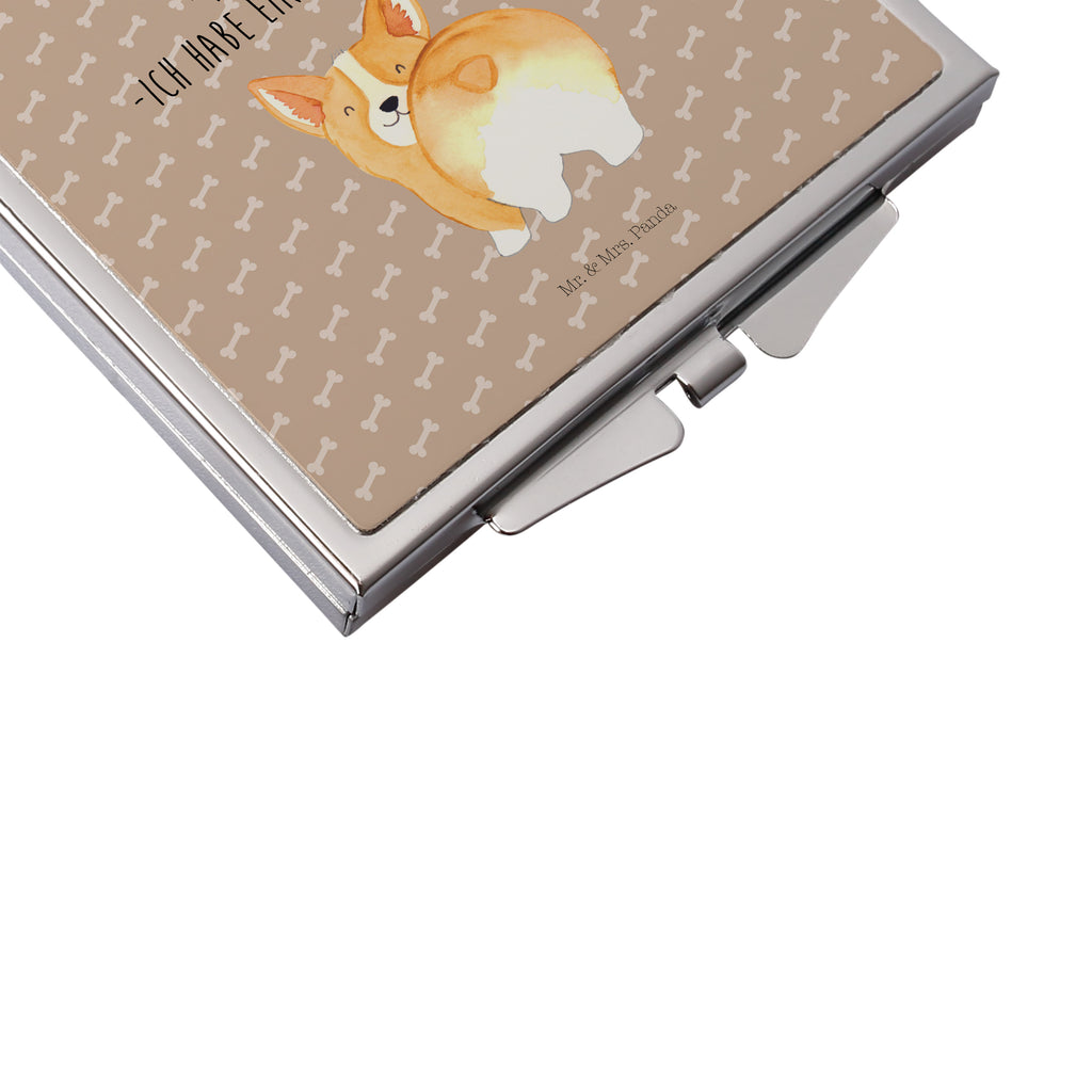 Handtaschenspiegel quadratisch Corgie Po Spiegel, Handtasche, Quadrat, silber, schminken, Schminkspiegel, Hund, Hundemotiv, Haustier, Hunderasse, Tierliebhaber, Hundebesitzer, Sprüche, Corgie, Hundeliebe, Motivation, Selbstliebe, Spruch