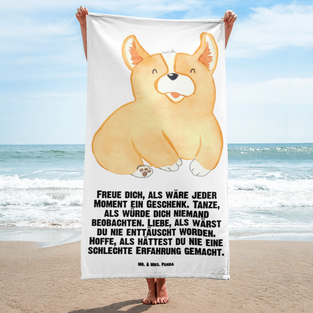 XL Badehandtuch Corgie Handtuch, Badetuch, Duschtuch, Strandtuch, Saunatuch, Hund, Hundemotiv, Haustier, Hunderasse, Tierliebhaber, Hundebesitzer, Sprüche, Corgie, Welsh Corgie Pembroke, britisch, Motivation, Spruch, Hundespruch, Lebensfreude