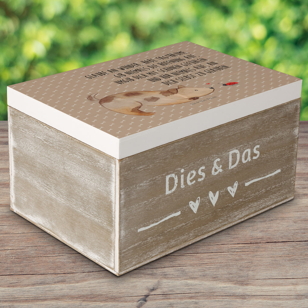 Holzkiste Hund Marienkäfer Holzkiste, Kiste, Schatzkiste, Truhe, Schatulle, XXL, Erinnerungsbox, Erinnerungskiste, Dekokiste, Aufbewahrungsbox, Hund, Hundemotiv, Haustier, Hunderasse, Tierliebhaber, Hundebesitzer, Sprüche, Hunde, Hundespruch, Marienkäfer, Mischling, Mischlinghund