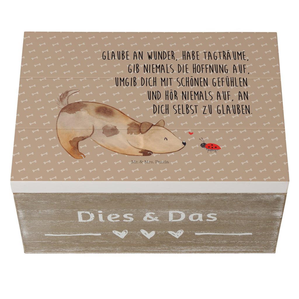 Holzkiste Hund Marienkäfer Holzkiste, Kiste, Schatzkiste, Truhe, Schatulle, XXL, Erinnerungsbox, Erinnerungskiste, Dekokiste, Aufbewahrungsbox, Hund, Hundemotiv, Haustier, Hunderasse, Tierliebhaber, Hundebesitzer, Sprüche, Hunde, Hundespruch, Marienkäfer, Mischling, Mischlinghund