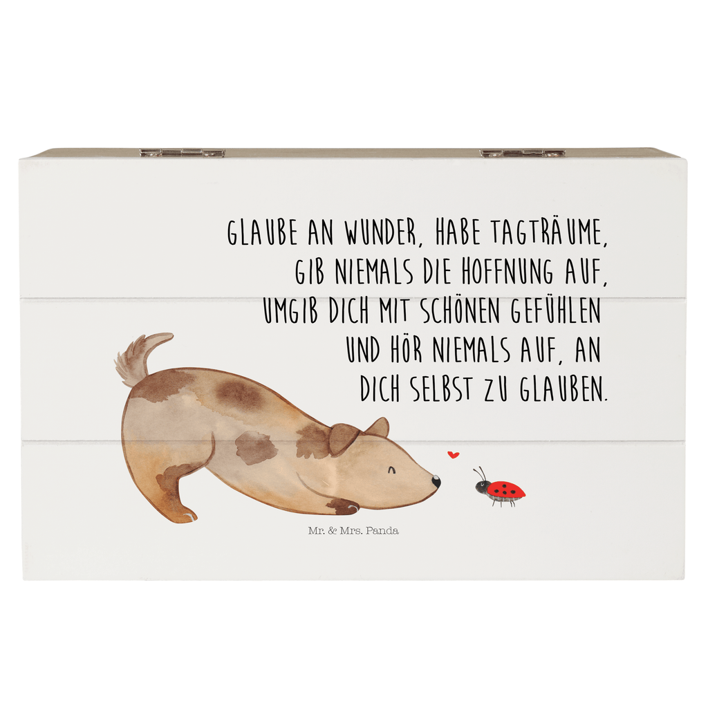 Holzkiste Hund Marienkäfer Holzkiste, Kiste, Schatzkiste, Truhe, Schatulle, XXL, Erinnerungsbox, Erinnerungskiste, Dekokiste, Aufbewahrungsbox, Hund, Hundemotiv, Haustier, Hunderasse, Tierliebhaber, Hundebesitzer, Sprüche, Hunde, Hundespruch, Marienkäfer, Mischling, Mischlinghund