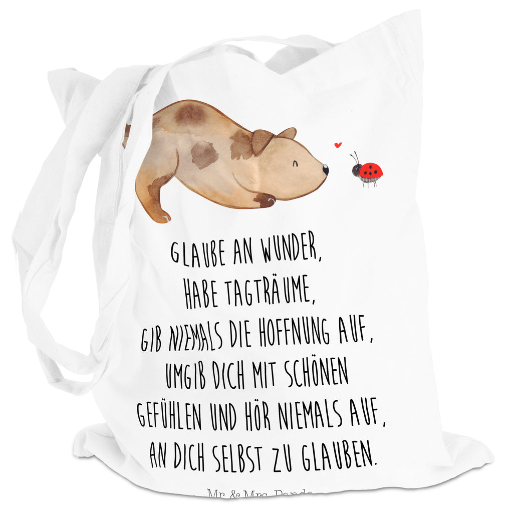 Tragetasche Hund Marienkäfer Beuteltasche, Beutel, Einkaufstasche, Jutebeutel, Stoffbeutel, Hund, Hundemotiv, Haustier, Hunderasse, Tierliebhaber, Hundebesitzer, Sprüche, Hunde, Hundespruch, Marienkäfer, Mischling, Mischlinghund