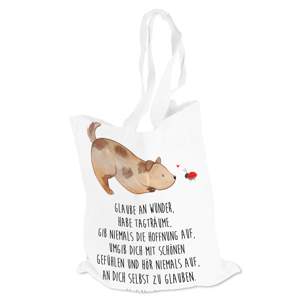 Tragetasche Hund Marienkäfer Beuteltasche, Beutel, Einkaufstasche, Jutebeutel, Stoffbeutel, Hund, Hundemotiv, Haustier, Hunderasse, Tierliebhaber, Hundebesitzer, Sprüche, Hunde, Hundespruch, Marienkäfer, Mischling, Mischlinghund