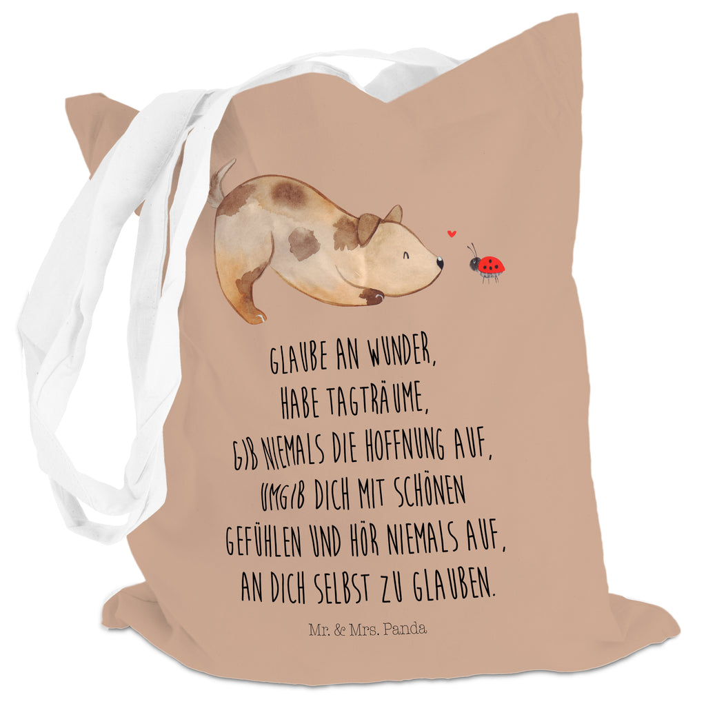 Tragetasche Hund Marienkäfer Beuteltasche, Beutel, Einkaufstasche, Jutebeutel, Stoffbeutel, Hund, Hundemotiv, Haustier, Hunderasse, Tierliebhaber, Hundebesitzer, Sprüche, Hunde, Hundespruch, Marienkäfer, Mischling, Mischlinghund