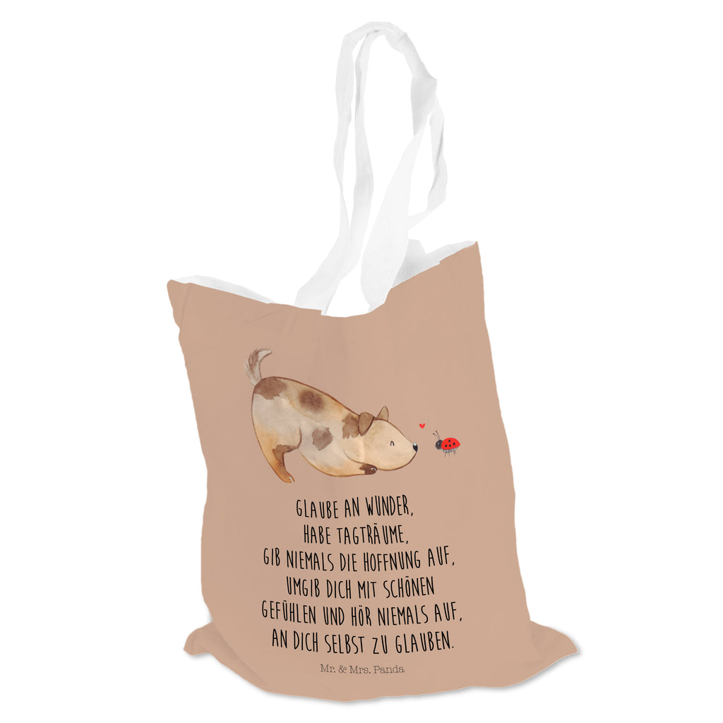 Tragetasche Hund Marienkäfer Beuteltasche, Beutel, Einkaufstasche, Jutebeutel, Stoffbeutel, Hund, Hundemotiv, Haustier, Hunderasse, Tierliebhaber, Hundebesitzer, Sprüche, Hunde, Hundespruch, Marienkäfer, Mischling, Mischlinghund