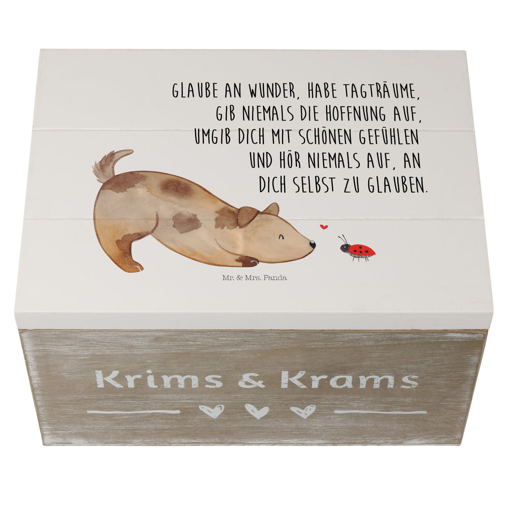 Holzkiste Hund Marienkäfer Holzkiste, Kiste, Schatzkiste, Truhe, Schatulle, XXL, Erinnerungsbox, Erinnerungskiste, Dekokiste, Aufbewahrungsbox, Hund, Hundemotiv, Haustier, Hunderasse, Tierliebhaber, Hundebesitzer, Sprüche, Hunde, Hundespruch, Marienkäfer, Mischling, Mischlinghund