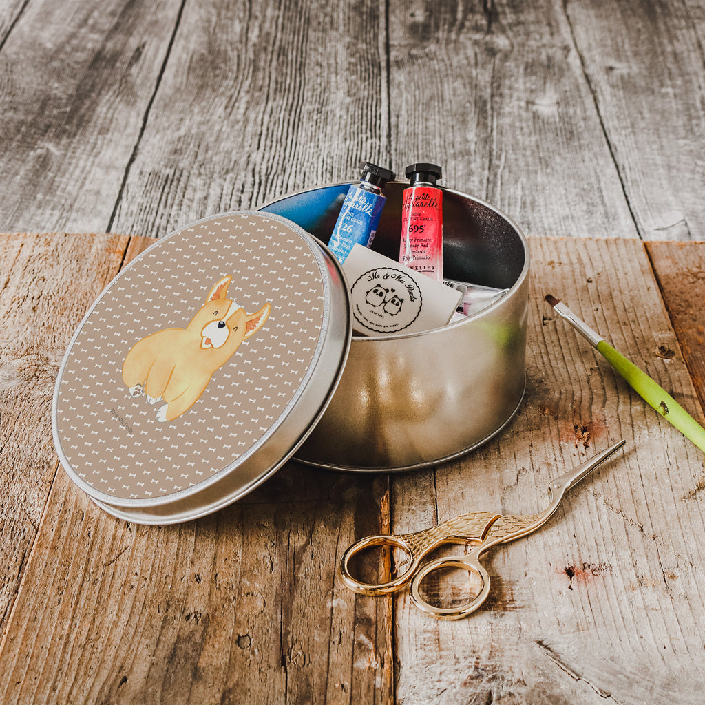 Blechdose rund Corgie Metalldose, Keksdose, Dose, Vorratsdose, Geschenkbox, Hund, Hundemotiv, Haustier, Hunderasse, Tierliebhaber, Hundebesitzer, Sprüche, Corgie, Welsh Corgie Pembroke, britisch, Motivation, Spruch, Hundespruch, Lebensfreude