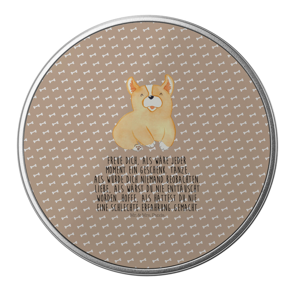 Blechdose rund Corgie Metalldose, Keksdose, Dose, Vorratsdose, Geschenkbox, Hund, Hundemotiv, Haustier, Hunderasse, Tierliebhaber, Hundebesitzer, Sprüche, Corgie, Welsh Corgie Pembroke, britisch, Motivation, Spruch, Hundespruch, Lebensfreude