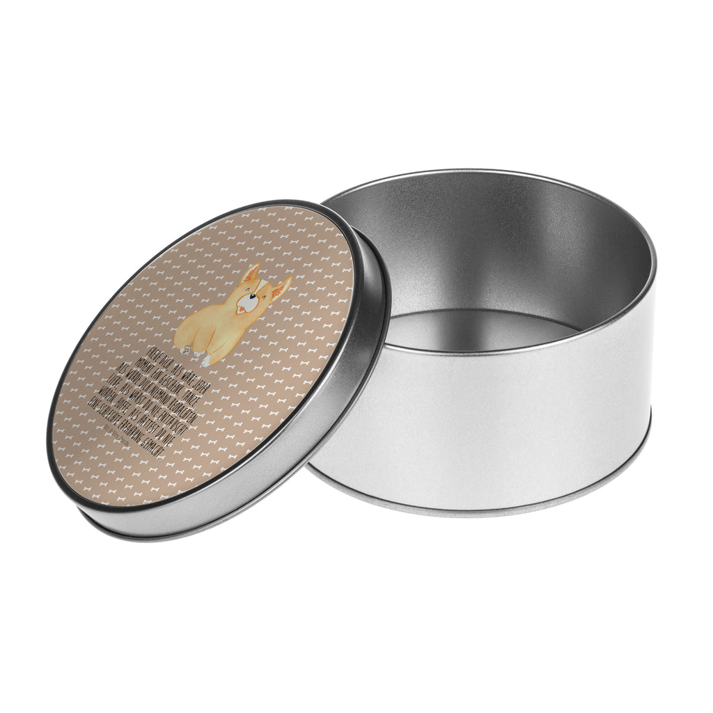 Blechdose rund Corgie Metalldose, Keksdose, Dose, Vorratsdose, Geschenkbox, Hund, Hundemotiv, Haustier, Hunderasse, Tierliebhaber, Hundebesitzer, Sprüche, Corgie, Welsh Corgie Pembroke, britisch, Motivation, Spruch, Hundespruch, Lebensfreude