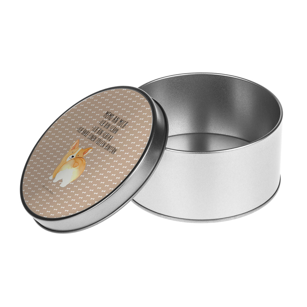 Blechdose rund Corgie Po Metalldose, Keksdose, Dose, Vorratsdose, Geschenkbox, Hund, Hundemotiv, Haustier, Hunderasse, Tierliebhaber, Hundebesitzer, Sprüche, Corgie, Hundeliebe, Motivation, Selbstliebe, Spruch