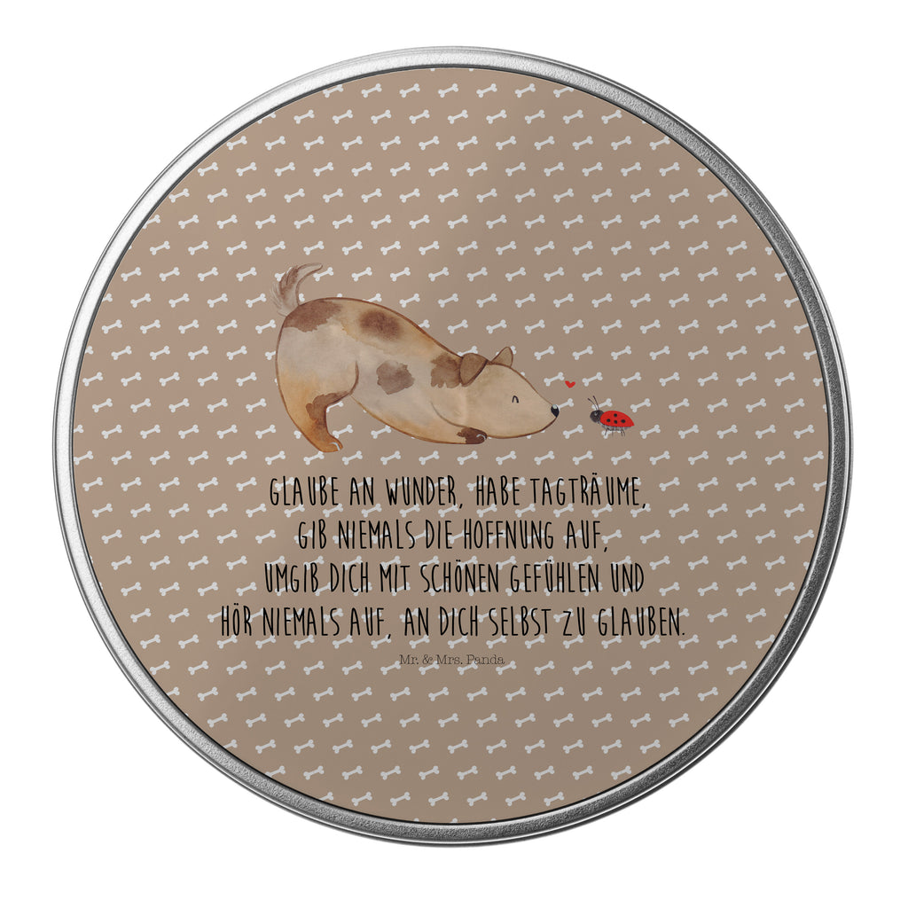 Blechdose rund Hund Marienkäfer Metalldose, Keksdose, Dose, Vorratsdose, Geschenkbox, Hund, Hundemotiv, Haustier, Hunderasse, Tierliebhaber, Hundebesitzer, Sprüche, Hunde, Hundespruch, Marienkäfer, Mischling, Mischlinghund