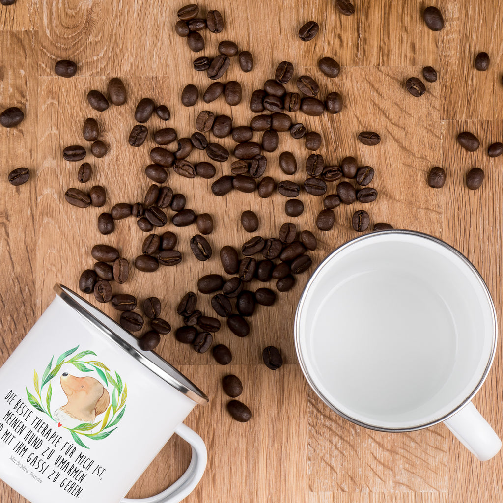 Camping Emaille Tasse Hund Ranke Campingtasse, Trinkbecher, Metalltasse, Outdoor Tasse, Emaille Trinkbecher, Blechtasse Outdoor, Emaille Campingbecher, Edelstahl Trinkbecher, Metalltasse für Camping, Kaffee Blechtasse, Camping Tasse Metall, Hund, Hundemotiv, Haustier, Hunderasse, Tierliebhaber, Hundebesitzer, Sprüche, Ranke, Therapie, Selbsttherapie, Hundeliebe, Hundeglück, Hunde