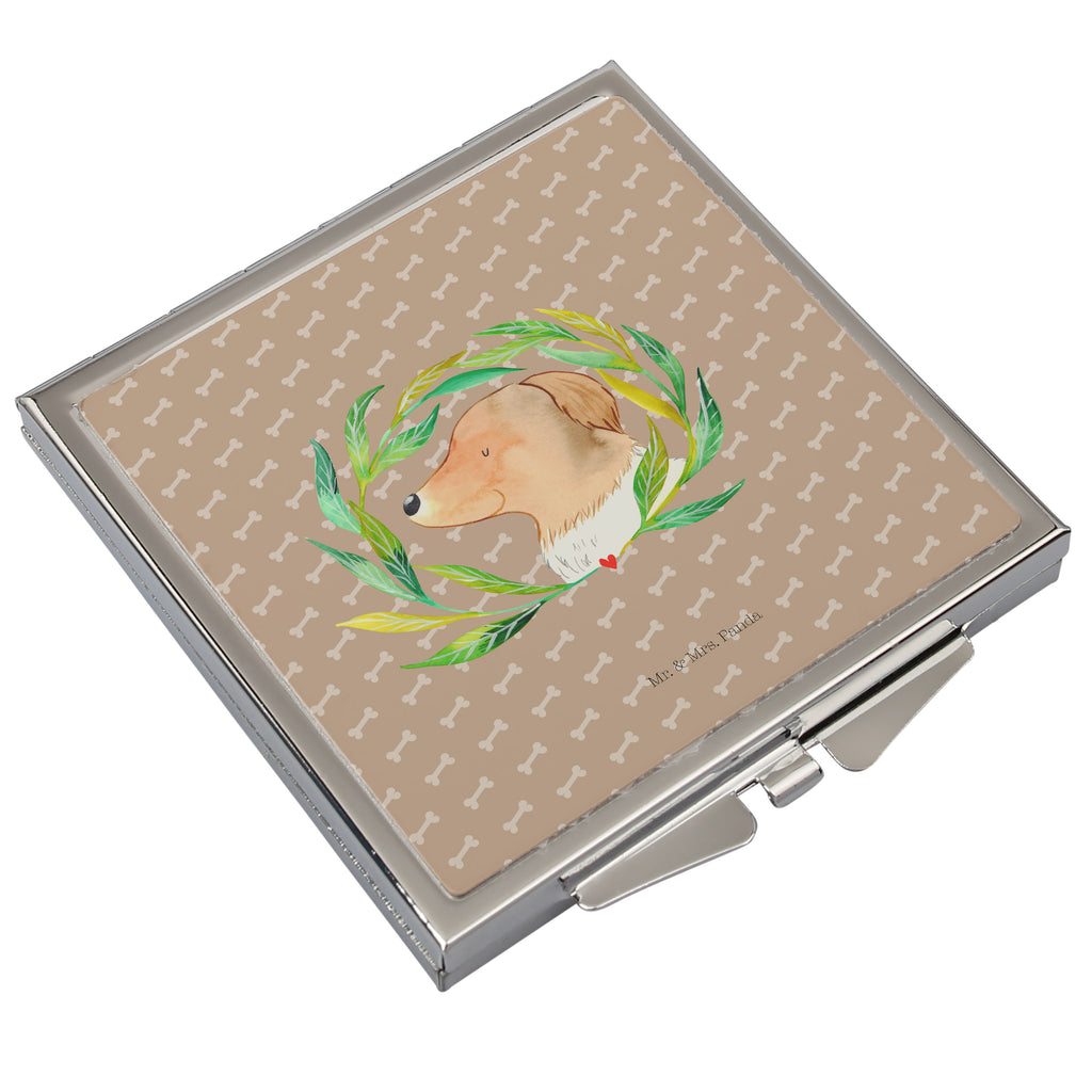 Handtaschenspiegel quadratisch Hund Ranke Spiegel, Handtasche, Quadrat, silber, schminken, Schminkspiegel, Hund, Hundemotiv, Haustier, Hunderasse, Tierliebhaber, Hundebesitzer, Sprüche, Ranke, Therapie, Selbsttherapie, Hundeliebe, Hundeglück, Hunde