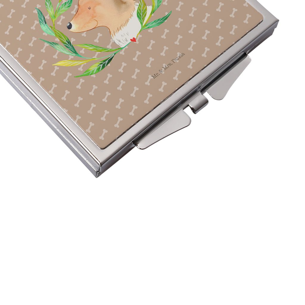 Handtaschenspiegel quadratisch Hund Ranke Spiegel, Handtasche, Quadrat, silber, schminken, Schminkspiegel, Hund, Hundemotiv, Haustier, Hunderasse, Tierliebhaber, Hundebesitzer, Sprüche, Ranke, Therapie, Selbsttherapie, Hundeliebe, Hundeglück, Hunde