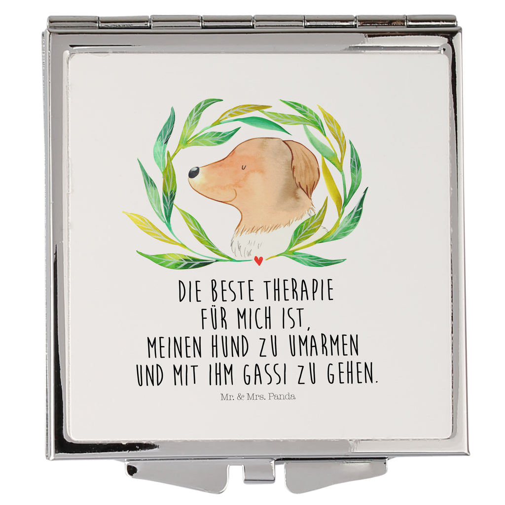 Handtaschenspiegel quadratisch Hund Ranke Spiegel, Handtasche, Quadrat, silber, schminken, Schminkspiegel, Hund, Hundemotiv, Haustier, Hunderasse, Tierliebhaber, Hundebesitzer, Sprüche, Ranke, Therapie, Selbsttherapie, Hundeliebe, Hundeglück, Hunde