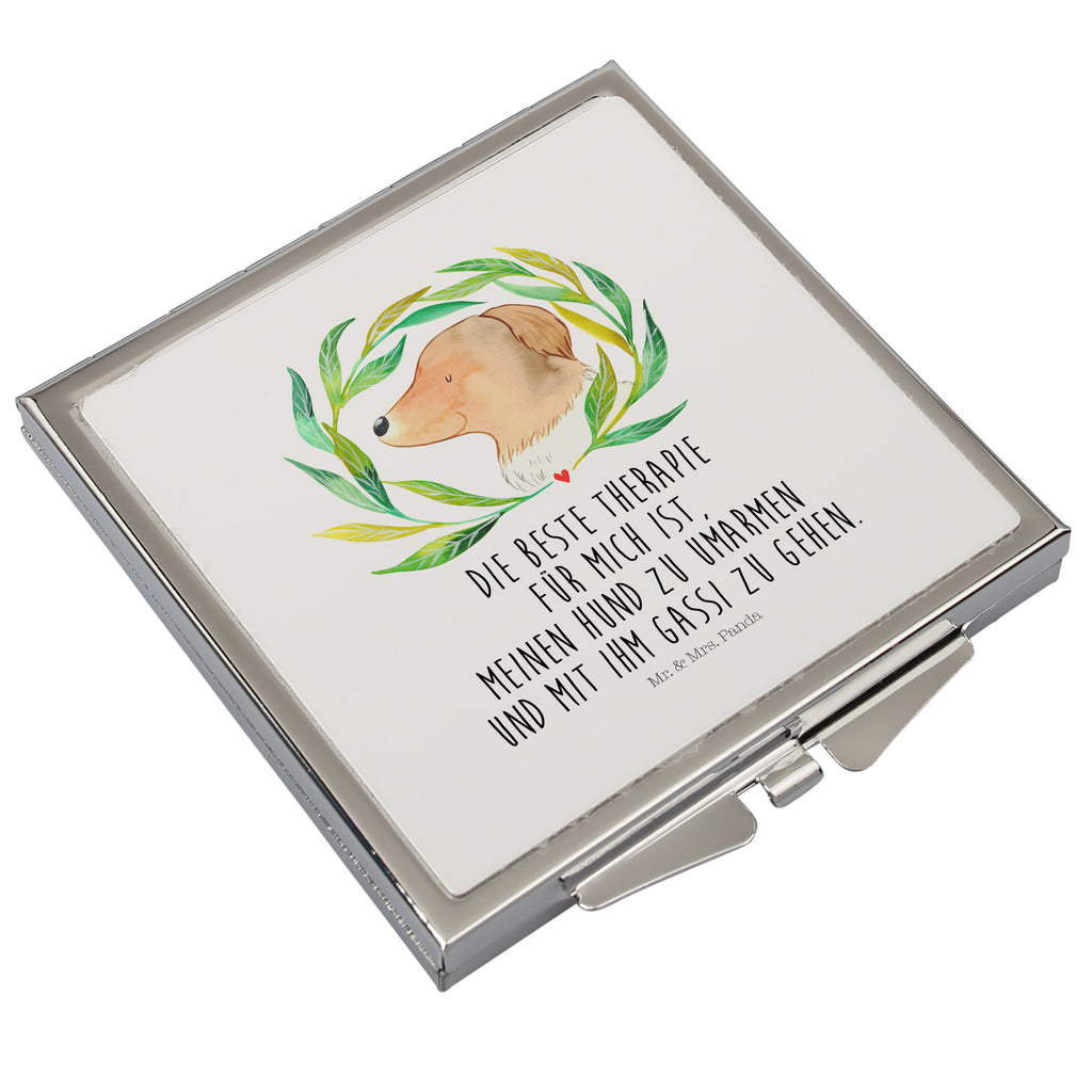 Handtaschenspiegel quadratisch Hund Ranke Spiegel, Handtasche, Quadrat, silber, schminken, Schminkspiegel, Hund, Hundemotiv, Haustier, Hunderasse, Tierliebhaber, Hundebesitzer, Sprüche, Ranke, Therapie, Selbsttherapie, Hundeliebe, Hundeglück, Hunde