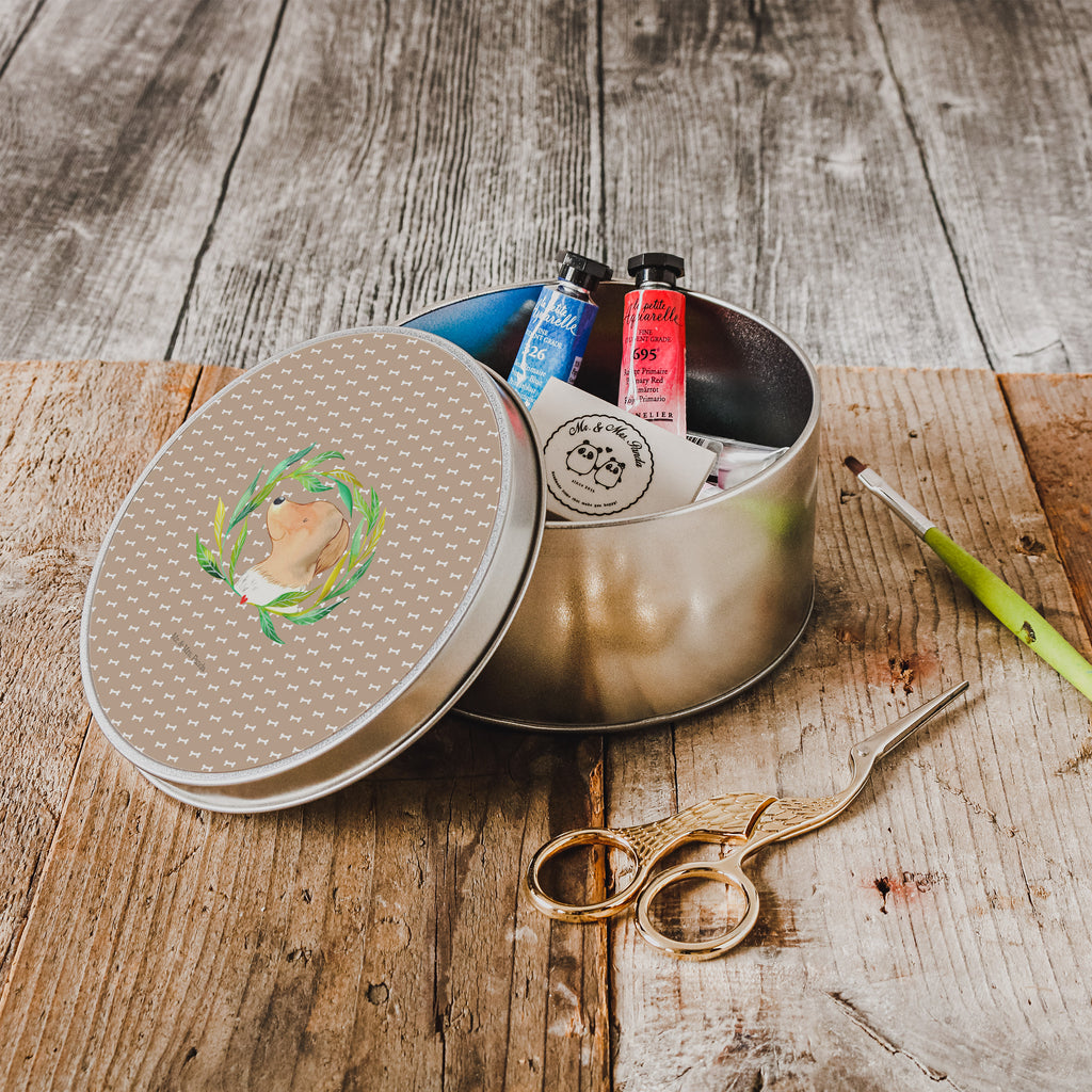 Blechdose rund Hund Ranke Metalldose, Keksdose, Dose, Vorratsdose, Geschenkbox, Hund, Hundemotiv, Haustier, Hunderasse, Tierliebhaber, Hundebesitzer, Sprüche, Ranke, Therapie, Selbsttherapie, Hundeliebe, Hundeglück, Hunde