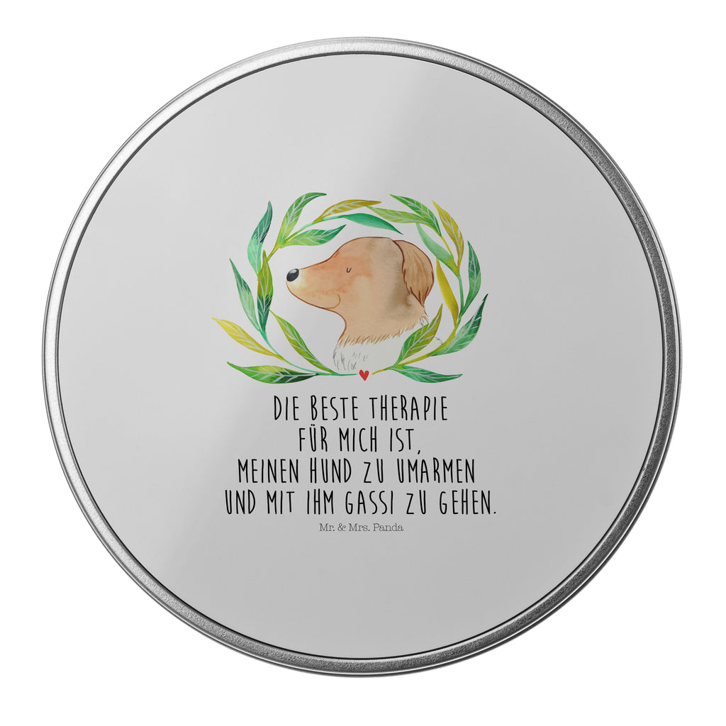 Blechdose rund Hund Ranke Metalldose, Keksdose, Dose, Vorratsdose, Geschenkbox, Hund, Hundemotiv, Haustier, Hunderasse, Tierliebhaber, Hundebesitzer, Sprüche, Ranke, Therapie, Selbsttherapie, Hundeliebe, Hundeglück, Hunde