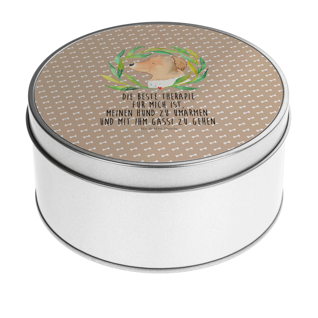 Blechdose rund Hund Ranke Metalldose, Keksdose, Dose, Vorratsdose, Geschenkbox, Hund, Hundemotiv, Haustier, Hunderasse, Tierliebhaber, Hundebesitzer, Sprüche, Ranke, Therapie, Selbsttherapie, Hundeliebe, Hundeglück, Hunde