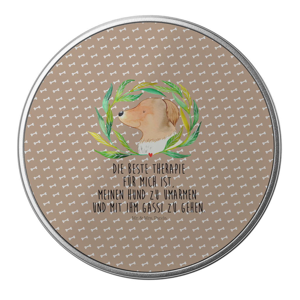 Blechdose rund Hund Ranke Metalldose, Keksdose, Dose, Vorratsdose, Geschenkbox, Hund, Hundemotiv, Haustier, Hunderasse, Tierliebhaber, Hundebesitzer, Sprüche, Ranke, Therapie, Selbsttherapie, Hundeliebe, Hundeglück, Hunde